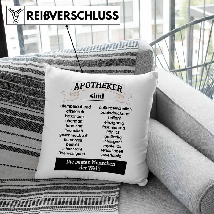 Apotheker Kissen mit Füllung 40x40 Geschenk Bester Apotheker Pharmazeut Arzneikundiger Spruch Lustiger Spruch (Grau) Grau Trendation
