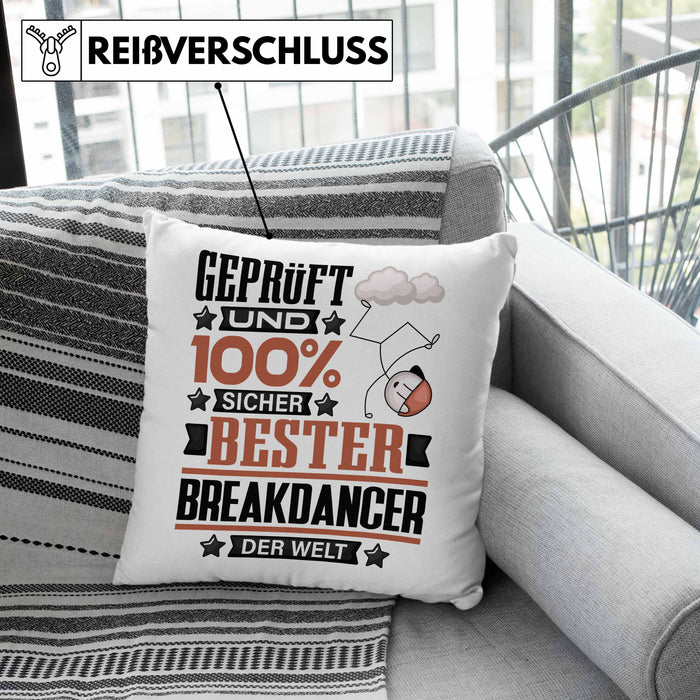 Breakdancer Geschenk Lustiger Spruch für Breakdancer Geschenkidee Bester Breakdancer Der WeltKissen mit Füllung 40x40 (Grau) Grau Trendation