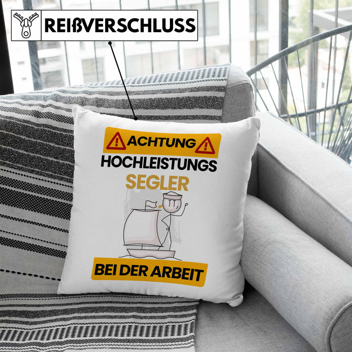 Segler Kissen mit Füllung 40x40 Geschenk Lustiger Spruch Geschenkidee für Segler Achtung Hochleistungs Segler Bei Der Arbeit (Grau) Blau Trendation