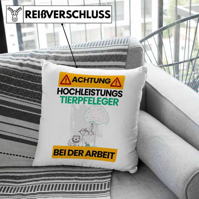Tierpfleger Kissen mit Füllung 40x40 Geschenk Lustiger Spruch Geschenkidee für Tierpfleger Achtung Hochleistungs Tierpfleger Bei Der Arbeit (Grau) Blau Trendation