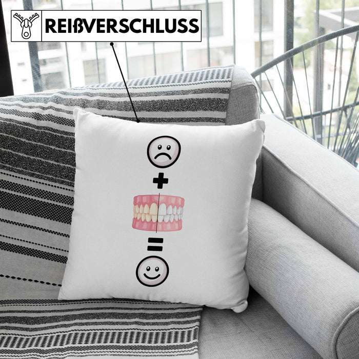 Zahnazt Kissen mit Füllung 40x40 Geschenk für Zahnärztin Zahnmedizinische Fachangestellte Lustige Geschenkidee :( + Weiße Zähne = :) (Grau) Rosa Trendation