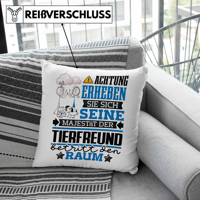 Tierfreund Geschenk Kissen mit Füllung 40x40 Lustiger Spruch Erheben Sie Sich Der Tierfreund Betritt den Raum (Grau) Grau Trendation