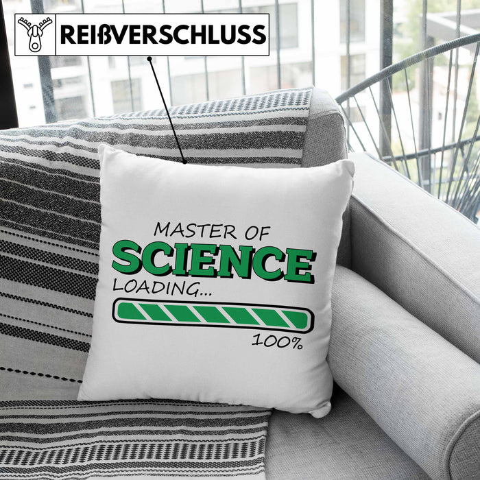 Lustige Kissen mit Füllung 40x40 "Master Of Science Loading" - Geschenkidee für Absolventen Master (Grau) Grün Trendation