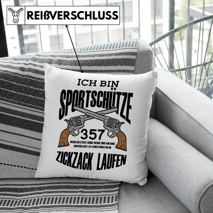 Lustige Schießen-Kissen mit Füllung 40x40 für Sportschützen Geschenk (Grau) Blau Trendation