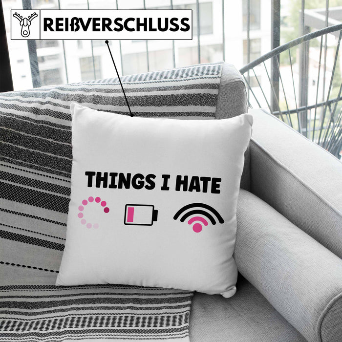 Lustige Programmiererin Computer Gaming Geschenk Kissen mit Füllung 40x40 Things I Hate Geschenkidee (Grau) Blau Trendation