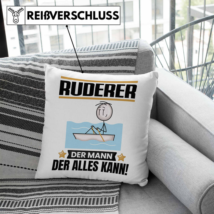 Ruderer Kissen mit Füllung 40x40 Geschenk für Ruderer Der Mann Der Alles Kann Geschenkidee zum Geburtstag (Grau) Blau Trendation