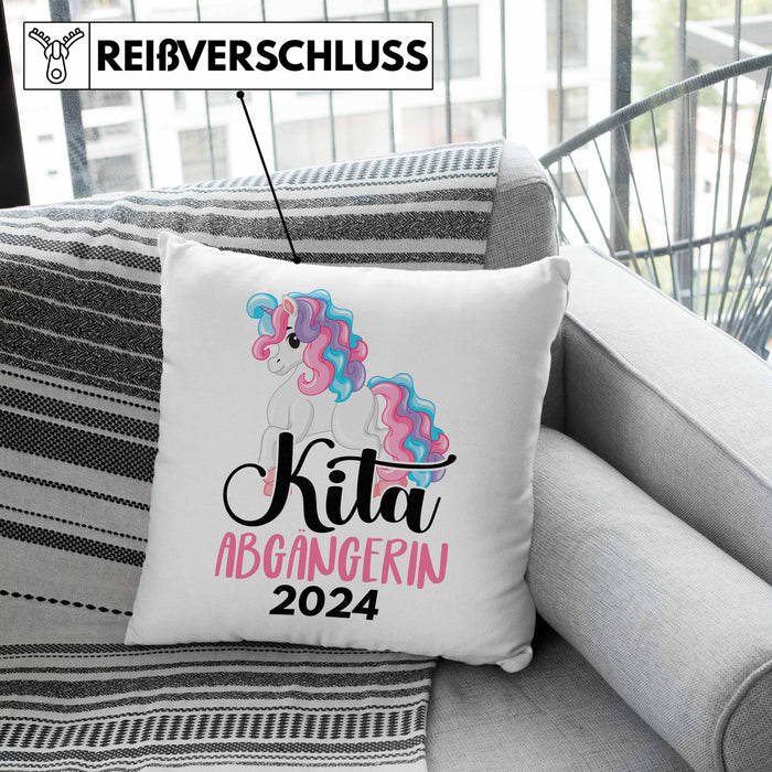 Kita Abgängerin 2024 Einschulung Mädchen Geschenk Kissen mit Füllung 40x40 Schulstart 1. Schultag Schuleinführung Schulanfang Geschenkidee Schulkind (Grau) Rosa Trendation