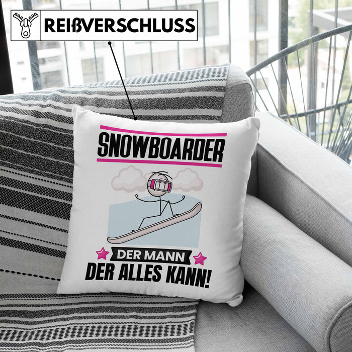 Snowboarder Kissen mit Füllung 40x40 Geschenk für Snowboarder Der Mann Der Alles Kann Geschenkidee zum Geburtstag (Grau) Grün Trendation