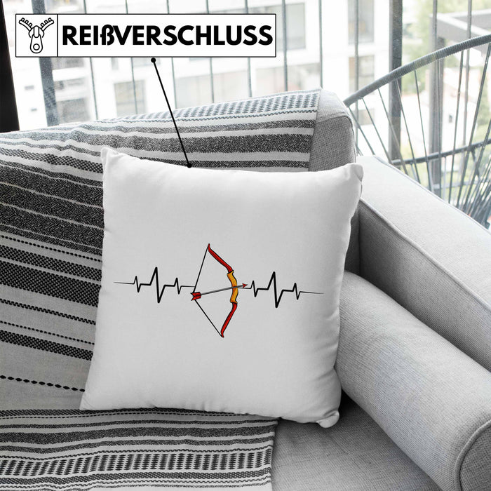 Lustige Bogenschütze Kissen mit Füllung 40x40 Geschenk für Pfeil & Bogen Enthusiasten Herzschlag Grafiken (Grau) Blau Trendation