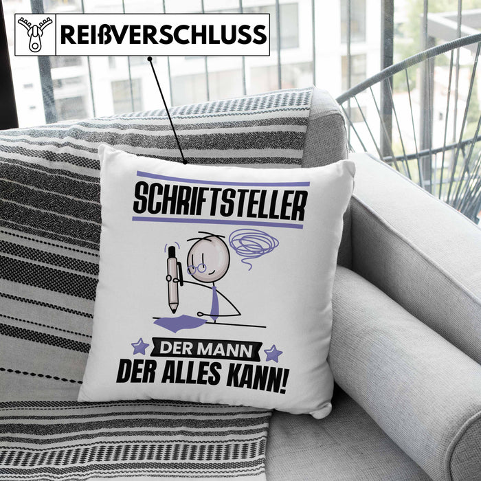 Schriftsteller Kissen mit Füllung 40x40 Geschenk für Schriftsteller Der Mann Der Alles Kann Geschenkidee zum Geburtstag (Grau) Grau Trendation