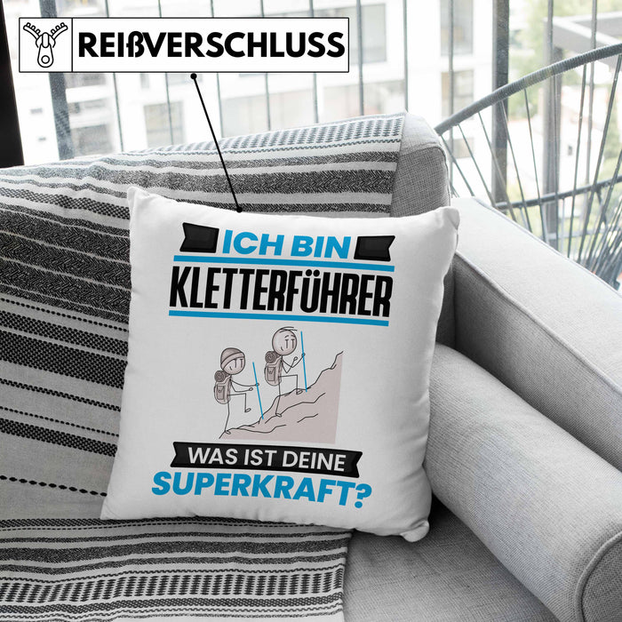 Kletterführer Kissen mit Füllung 40x40 Geschenk für Kletterführer Geburtstag Lustiger Spruch Was Ist Deine Superkraft (Grau) Grau Trendation