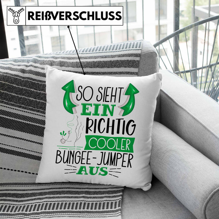 So Sieht Ein Richtig Cooler Bungee-Jumper Aus Geschenk Kissen mit Füllung 40x40 Lustiger Spruch Geschenkidee (Grau) Blau Trendation