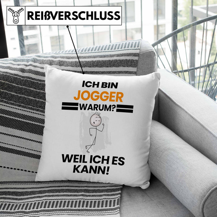 Jogger Geschenk Kissen mit Füllung 40x40 Lustiger Spruch Ich Bin Jogger Warum Weil Ich Es Kann Geschenkidee Bester Jogger Geburtstag (Grau) Rosa Trendation