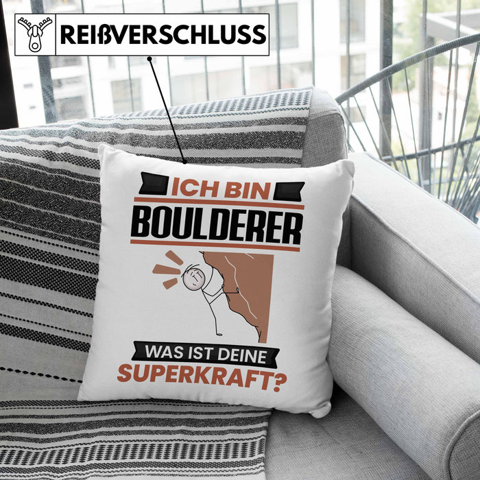 Boulderer Kissen mit Füllung 40x40 Geschenk für Boulderer Geburtstag Lustiger Spruch Was Ist Deine Superkraft (Grau) Grau Trendation