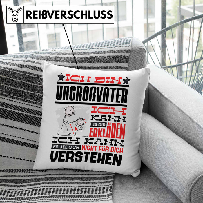 Urgroßvater Geschenk Kaffee-Kissen mit Füllung 40x40 Geschenkidee für Urgroßvater Ich Bin Urgroßvater Ich Kann Es Dir Erklären Jedoch Nicht Für Dich Verstehen Spruch Lustig (Grau) Blau Trendation