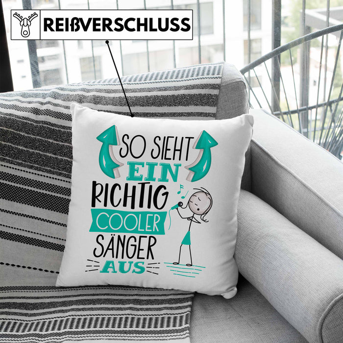 Sänger Kissen mit Füllung 40x40 Geschenk So Sieht Ein RIchtig Cooler Sänger Aus Geschenkidee Lustiger Spruch Geburtstag (Grau) Blau Trendation