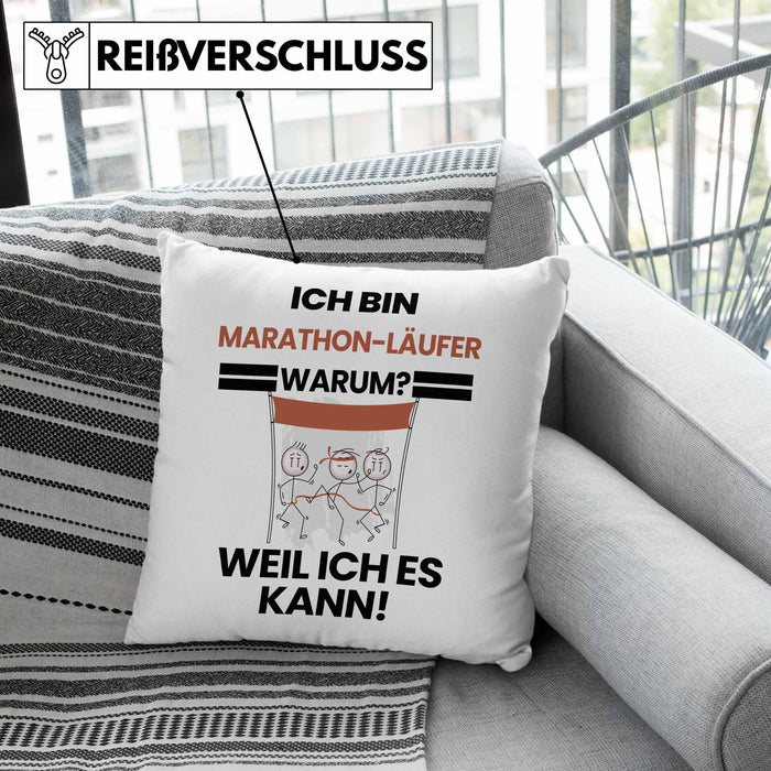 Marathonläufer Geschenk Kissen mit Füllung 40x40 Lustiger Spruch Ich Bin Marathonläufer Warum Weil Ich Es Kann Geschenkidee Bester Marathonläufer Geburtstag (Grau) Grau Trendation