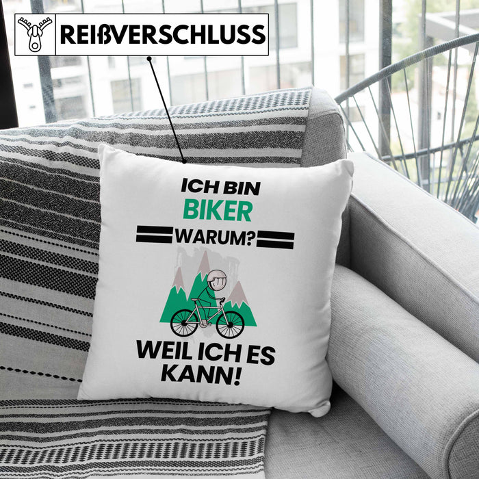 Biker Geschenk Kissen mit Füllung 40x40 Lustiger Spruch Ich Bin Biker Warum Weil Ich Es Kann Geschenkidee Bester Biker Geburtstag (Grau) Grün Trendation