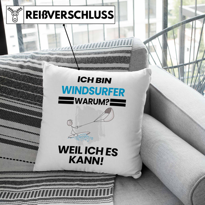 Windsurfer Geschenk Kissen mit Füllung 40x40 Lustiger Spruch Ich Bin Windsurfer Warum Weil Ich Es Kann Geschenkidee Bester Windsurfer Geburtstag (Grau) Rosa Trendation