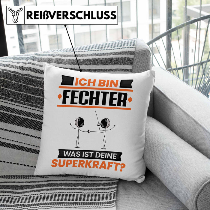 Fechter Kissen mit Füllung 40x40 Geschenk für Fechter Geburtstag Lustiger Spruch Was Ist Deine Superkraft (Grau) Grau Trendation