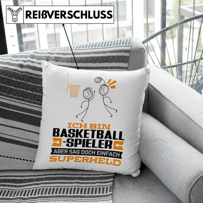 Basketballspieler Geschenk Kissen mit Füllung 40x40 Ich Bin Basketballspieler Aber Sag Doch Einfach Superheld Lustige Geschenkdiee für Basketballspieler (Grau) Rosa Trendation