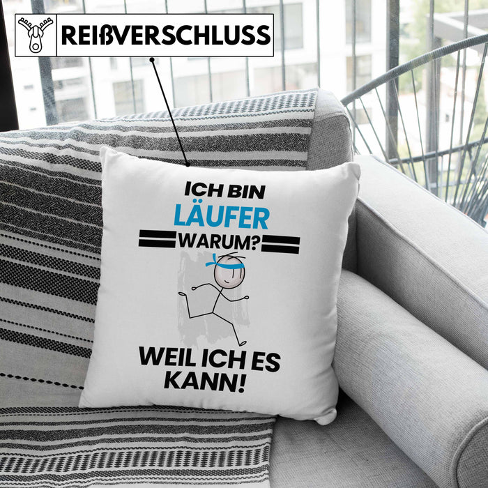 Läufer Geschenk Kissen mit Füllung 40x40 Lustiger Spruch Ich Bin Läufer Warum Weil Ich Es Kann Geschenkidee Bester Läufer Geburtstag (Grau) Grün Trendation