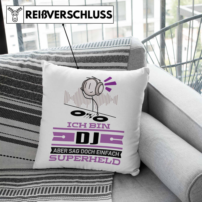 DJ Geschenk Kissen mit Füllung 40x40 Ich Bin DJ Aber Sag Doch Einfach Superheld Lustige Geschenkdiee für DJ (Grau) Blau Trendation