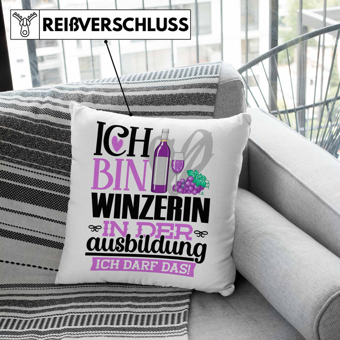 Winzerin Ausbildung Start Geschenk Kissen mit Füllung 40x40 Ich Bin Winzerin In Der Ausbildung Ich Darf Das Geschenkidee (Grau) Grün Trendation
