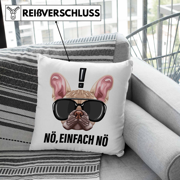 Nö Einfach Nö Kissen mit Füllung 40x40 Geschenk für Mops-Besitzer für Freundin Sarkasmus Humor (Grau) Rosa Trendation
