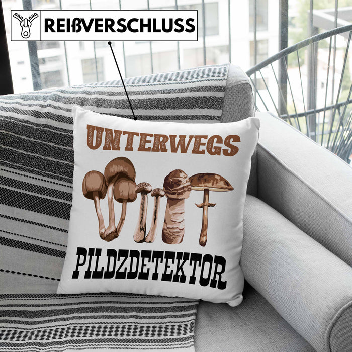 Pilzsammler Geschenk Kissen mit Füllung 40x40 Pilze Sammeln Geschenkidee Pilzsucher Pilzliebhaber Spruch (Grau) Rosa Trendation