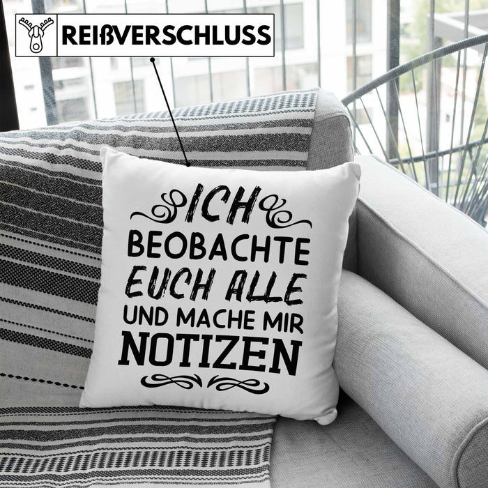 Ich Beobachte Euch Alle Und Mache Mir Notizen Kissen mit Füllung 40x40 Geschenk Arbeitskollegin Kollege Geschenkidee (Grau) Blau Trendation