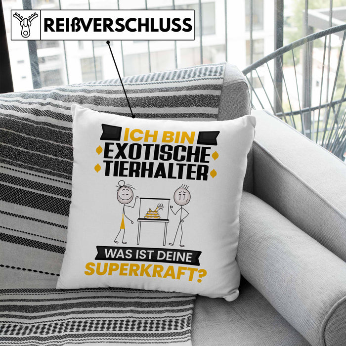 Exotische Tierhalter Kissen mit Füllung 40x40 Geschenk für Exotische Tierhalter Geburtstag Lustiger Spruch Was Ist Deine Superkraft (Grau) Blau Trendation