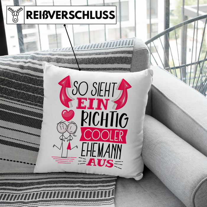 Ehemann Kissen mit Füllung 40x40 Geschenk So Sieht Ein RIchtig Cooler Ehemann Aus Geschenkidee Lustiger Spruch Geburtstag (Grau) Blau Trendation