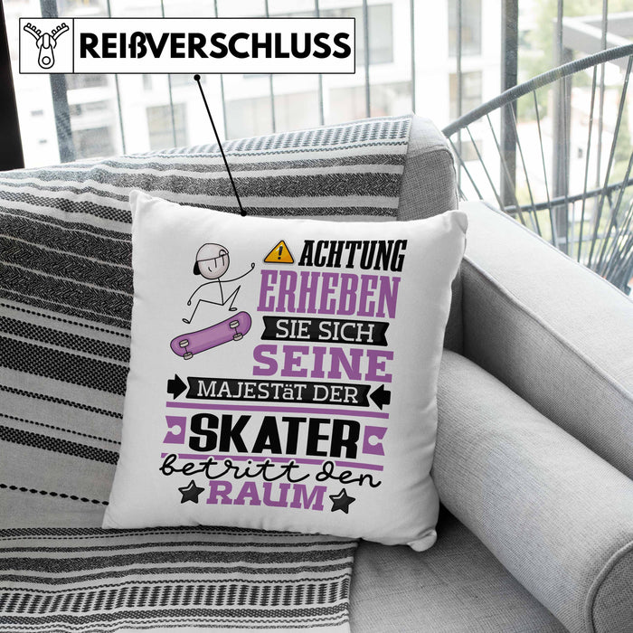 Skater Geschenk Kissen mit Füllung 40x40 Lustiger Spruch Erheben Sie Sich Der Skater Betritt den Raum (Grau) Rosa Trendation
