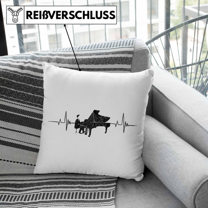 Kissen mit Füllung 40x40 Piano Geschenkidee für Klavierspieler Flügel-Motiv Herzschlag (Grau) Rosa Trendation