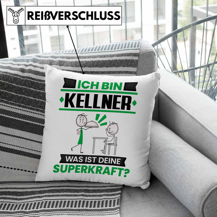 Kellner Kissen mit Füllung 40x40 Geschenk für Kellner Geburtstag Lustiger Spruch Was Ist Deine Superkraft (Grau) Grün Trendation