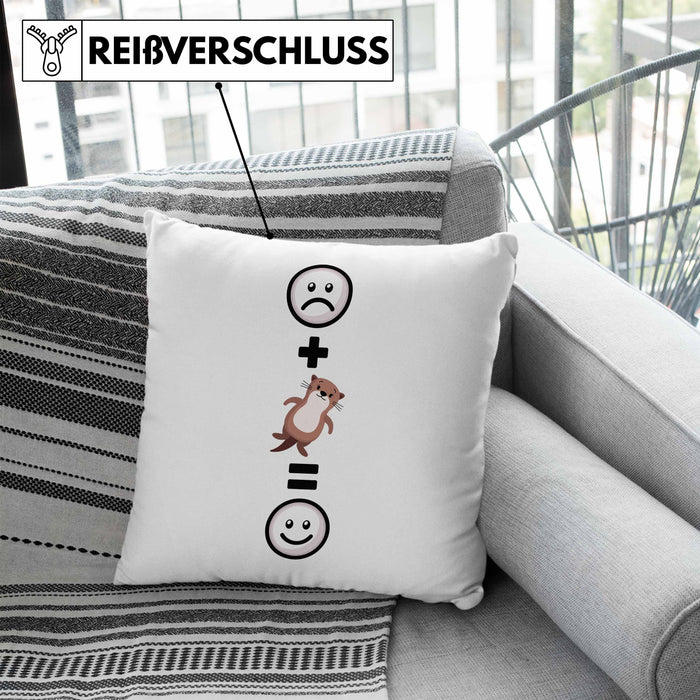 Otter Kissen mit Füllung 40x40 Geschenk für Otter-Liebhaber Fans Lustige Geschenkidee :( + Otter Tier = :) Geburtstag (Grau) Blau Trendation