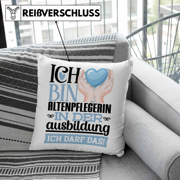 Altenpflegerin Ausbildung Start Geschenk Kissen mit Füllung 40x40 Ich Bin Altenpflegerin In Der Ausbildung Ich Darf Das Geschenkidee (Grau) Rosa Trendation