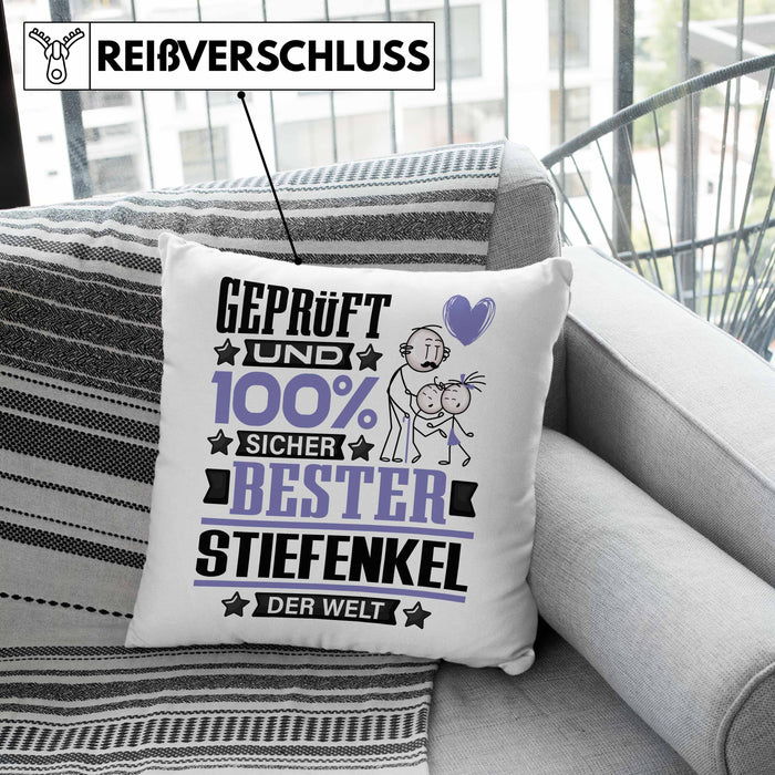 Stiefenkel Geschenk Lustiger Spruch für Stiefenkel Geschenkidee Bester Stiefenkel Der WeltKissen mit Füllung 40x40 (Grau) Rosa Trendation