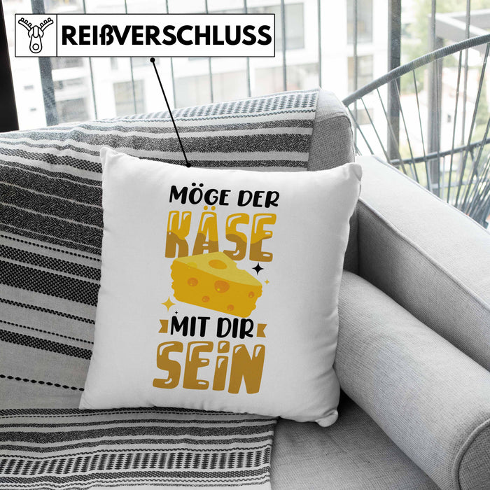Käse-Liebhaber Geschenk Kissen mit Füllung 40x40 Möge Der Käse Mir Dir Sein (Grau) Rosa Trendation