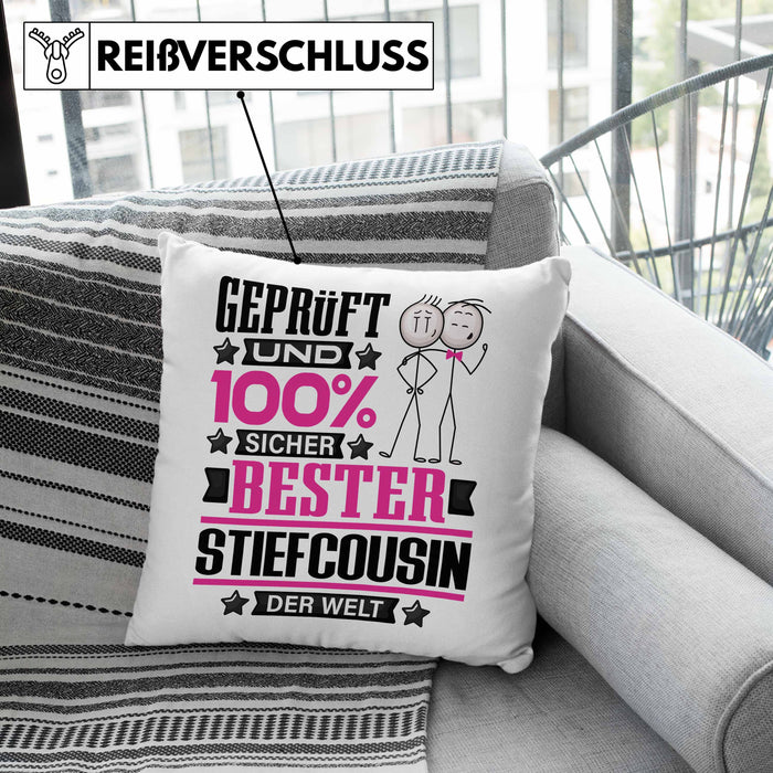 Stiefcousin Geschenk Lustiger Spruch für Stiefcousin Geschenkidee Bester Stiefcousin Der WeltKissen mit Füllung 40x40 (Grau) Grün Trendation