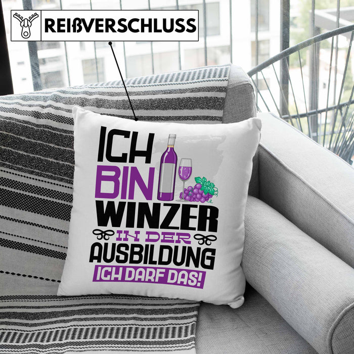 Winzer Ausbildung Kissen mit Füllung 40x40 Geschenk Ich Bin Winzer In Der Ausbildung Ich Darf Das Geschenkidee Spruch (Grau) Rosa Trendation