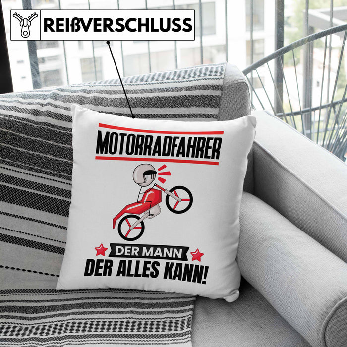 Motorradfahrer Kissen mit Füllung 40x40 Geschenk für Motorradfahrer Der Mann Der Alles Kann Geschenkidee zum Geburtstag (Grau) Grün Trendation