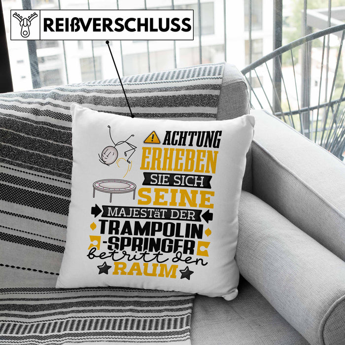 Trampolinspringer Geschenk Kissen mit Füllung 40x40 Lustiger Spruch Erheben Sie Sich Der Trampolinspringer Betritt den Raum (Grau) Rosa Trendation
