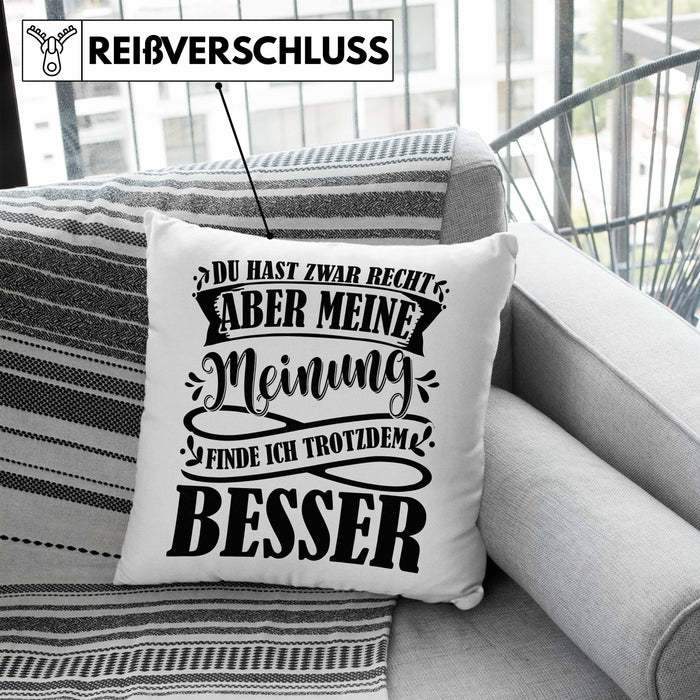 Du Hast Zwar Recht Aber Meine Meinung Finde Ich Trotzdem Besser Kissen mit Füllung 40x40 Geschenk Lustiger Spruch Häferl (Grau) Blau Trendation