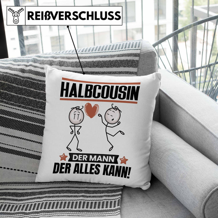 Halbcousin Kissen mit Füllung 40x40 Geschenk für Halbcousin Der Mann Der Alles Kann Geschenkidee zum Geburtstag (Grau) Grau Trendation