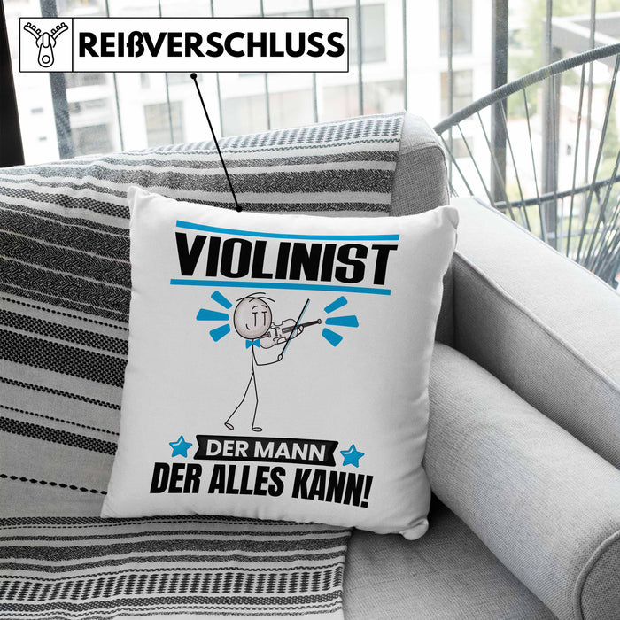 Violinist Kissen mit Füllung 40x40 Geschenk für Violinist Der Mann Der Alles Kann Geschenkidee zum Geburtstag (Grau) Blau Trendation