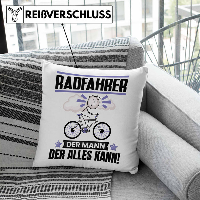 Radfahrer Kissen mit Füllung 40x40 Geschenk für Radfahrer Der Mann Der Alles Kann Geschenkidee zum Geburtstag (Grau) Blau Trendation