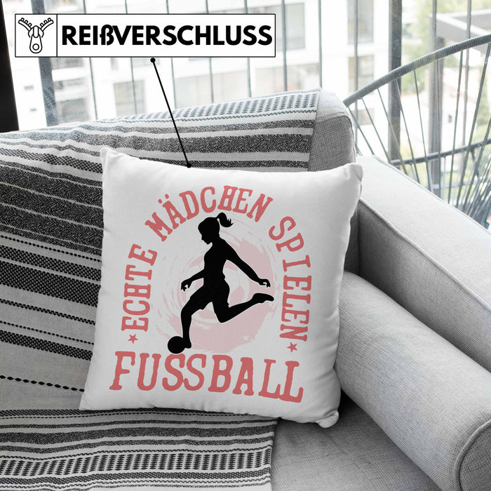 Mädchen Fußball Kissen mit Füllung 40x40 Geschenk Echte Mädchen Spielen Fußball Frauen-Fussball (Grau) Grün Trendation