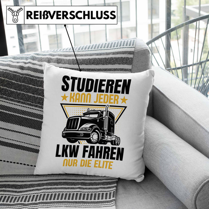 LKW Fahrer Geschenk Kissen mit Füllung 40x40 Lastkraftwagen-Fahrer Geschenkidee Lustiger Spruch Studieren Kann Jeder LKW Fahren Nur Die ELite (Grau) Grau Trendation